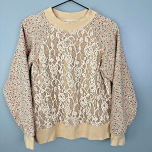 Ivy Jane Lace Floral Crewneck Sweatshirt Womens XS